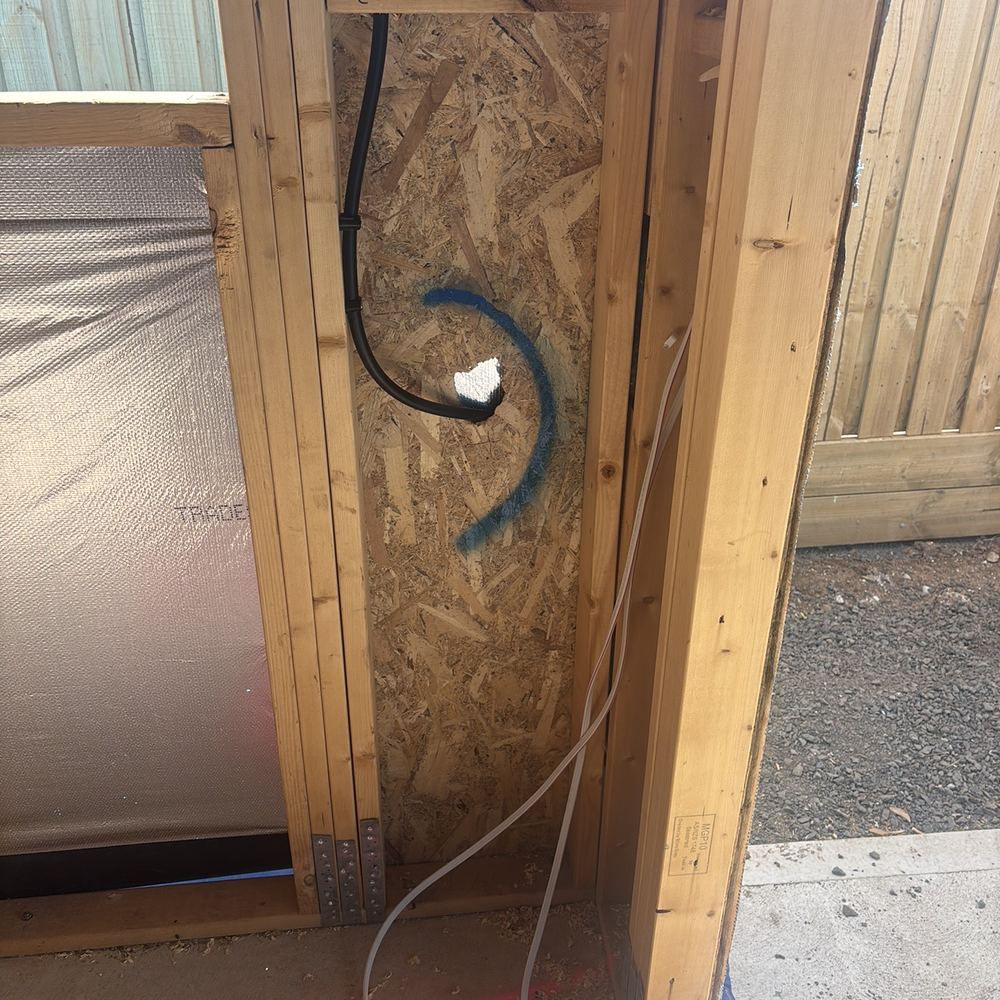 Wall bracing cut through, weakening the frame against wind load, found during a construction stage inspection in Maddingley