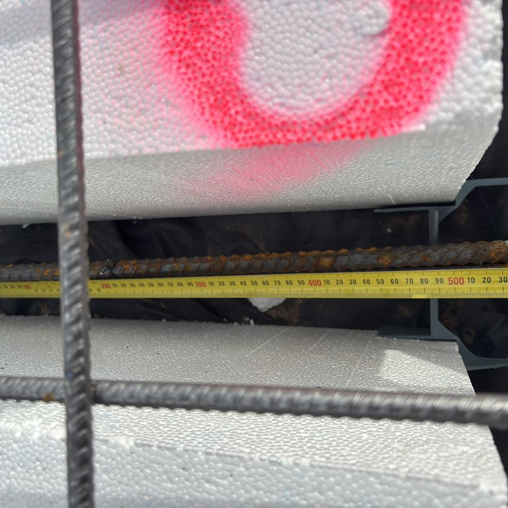 Short lap in the trench steel where two bars meet, found during a slab inspection in Maddingley